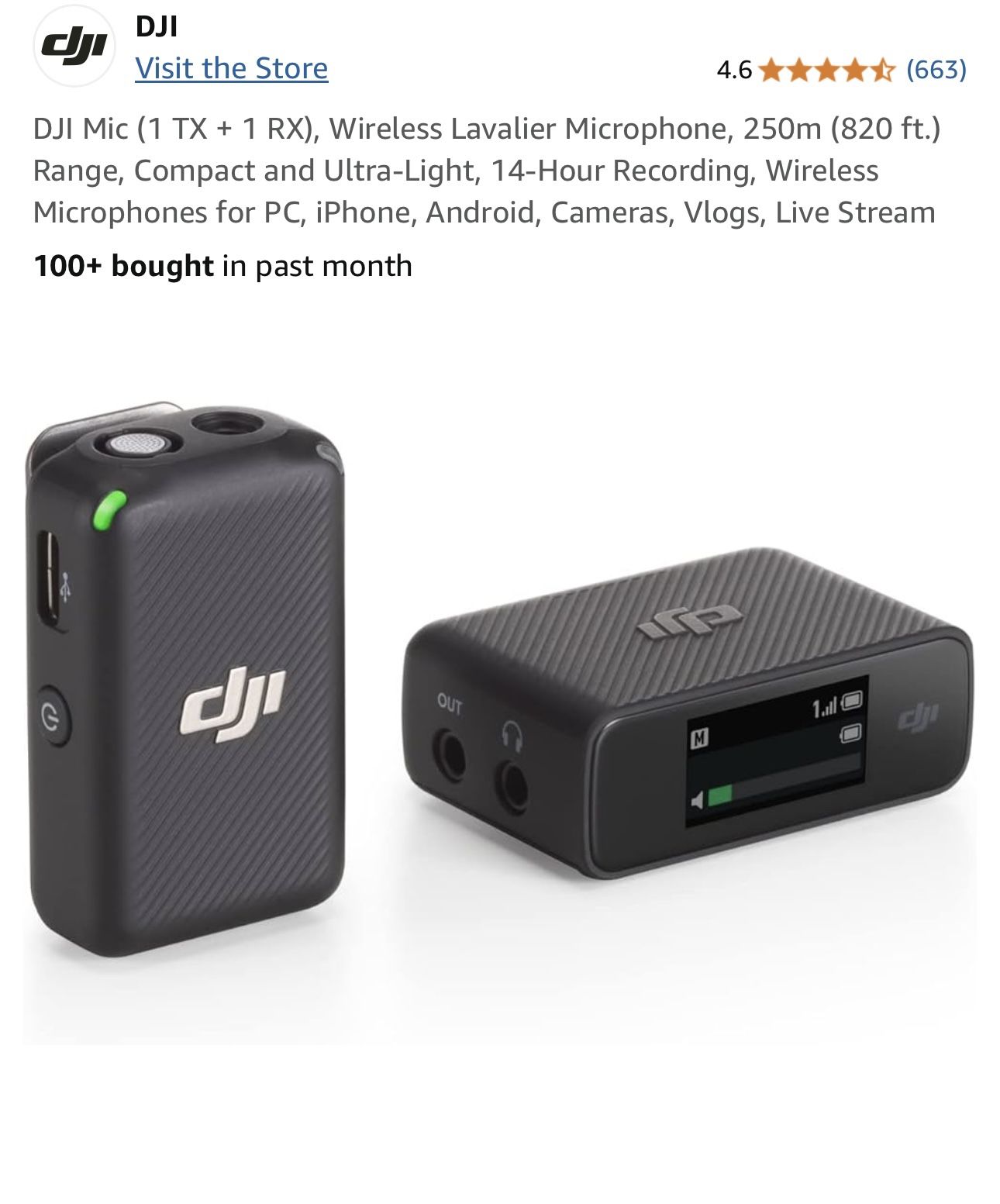 DJI Mic (1 TX + 1 RX) Wireless Microphones