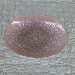 Azzurra Turkish Silver And Tan/Pink Art Glass Oval Bowl Handmade