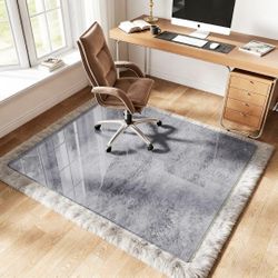 Tempered Glass Chair Mat, 46"x55" Office Chair Mat for Carpet, Grey Stain-Resistant Computer Chair Mat, Round Corner and Polished Edge for Smooth Glid