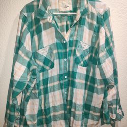 Women's Button Up Green Plaid Shirt