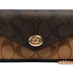 Coach Signature Blocking Envelope Wallet w Chain and Turnlock
