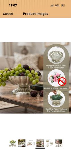 Silver Flower Vases for Centerpieces, 7'' Wide 3.94''