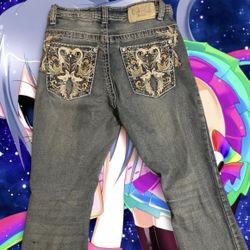 Y2K embellished flared jeans gold accents REBEL size S-M