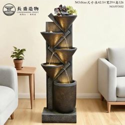 FF3052 5-Tier Outdoor Water Fountain Resin Fountain Decor with LED Lighting Natural Polyresin Lookin
