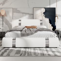 King Size Platform Bed Frame With Iron Pieces Decor And Adjustable Headboard