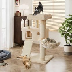 36 Inch Cat Tower Multi-Level Cat Tree with Scratching Posts Kitty Pet Play House, Beige