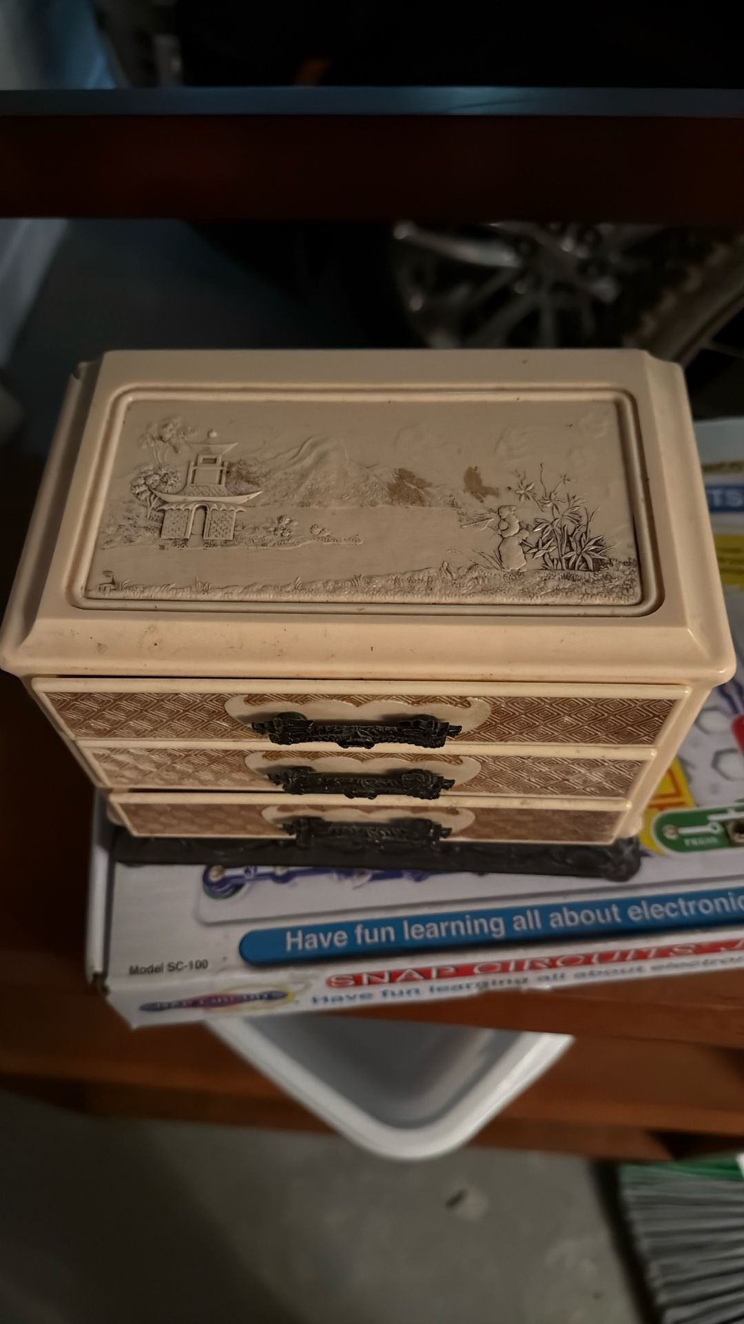 1950s Oriental Faux Ivory Jewelry Box