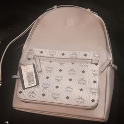 Genuine White Leather MCM Backpack