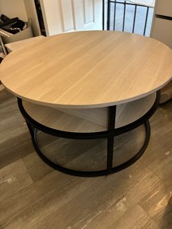 Round Coffee Table with Black Metal Frame