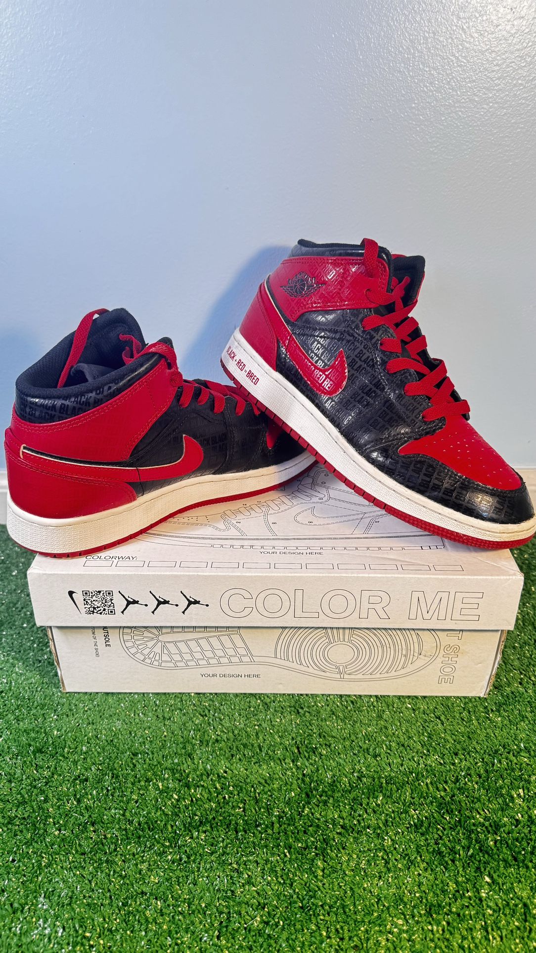 Air Jordan 1 Mid SS GS 'Black + Red = Bred'