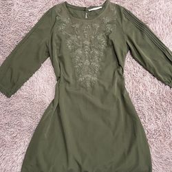 Sfera Women Dark Green Tunic Style Embroidered Dress