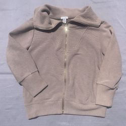 Better Together taupe ribbed zip sweater gold hardware funnel neck women’s Med
