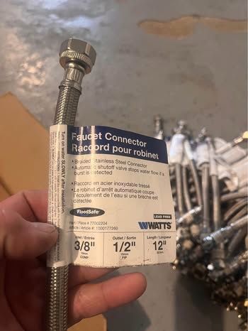 Faucet Connector 3/8” Inlet, 1/2” Outlet, 12” Length