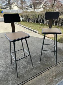 2 High Bar Stool Grey Metal 