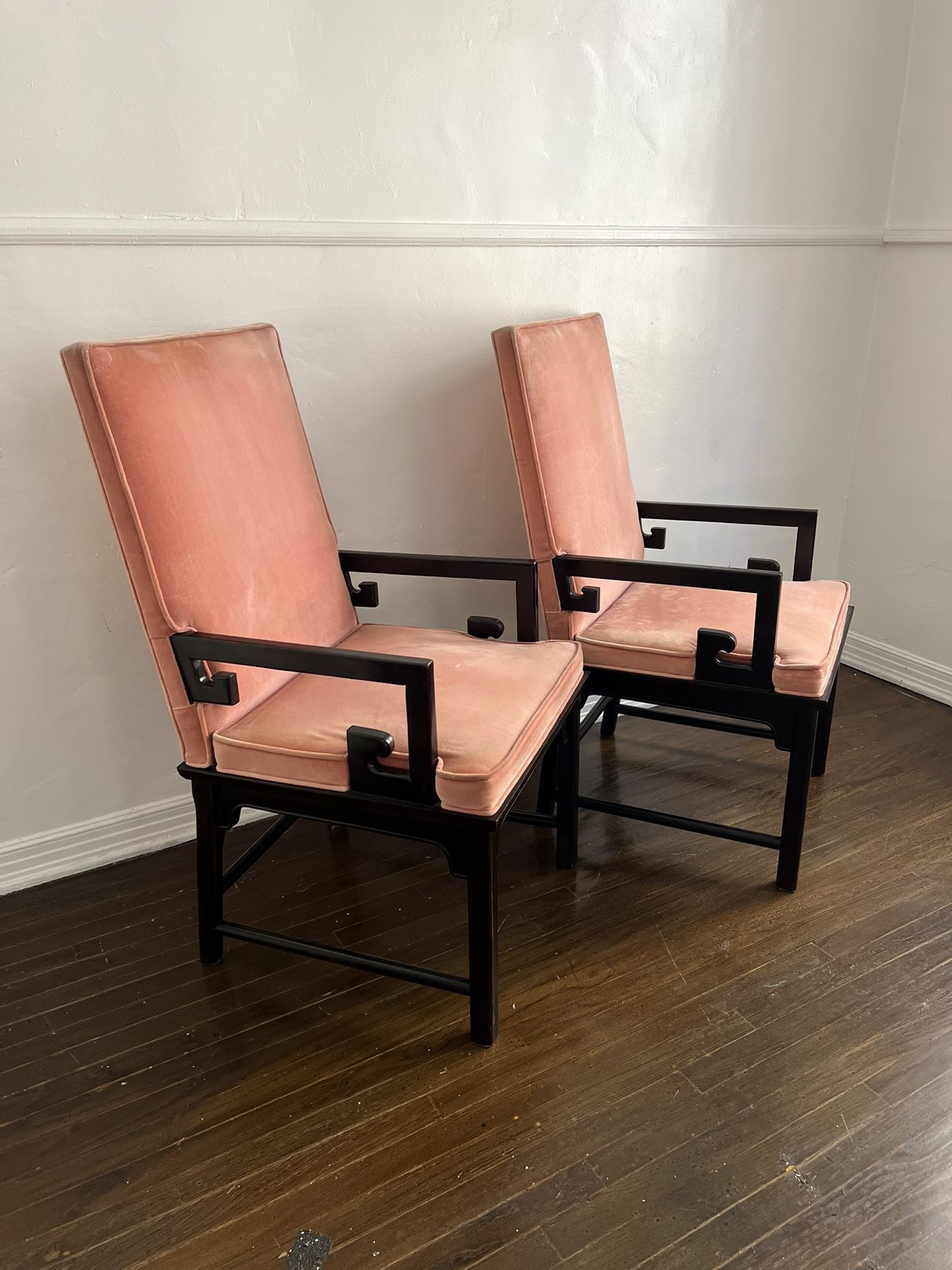 Vintage Raymond Sobota for Century Furniture Pink Velvet Greek Key Arm or Dining Chairs