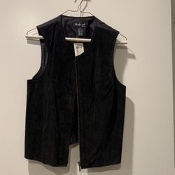 Wonens Black Leather Vest 8p NWT