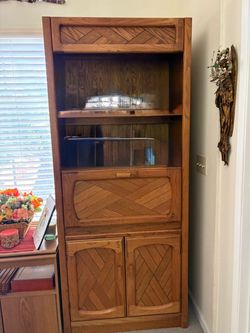 3 Vintage Oak Parquet Wall Unit Hutch