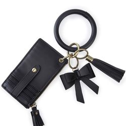 Wristlet Keychain Key Ring Wallet Bracelets Card Holder Purse with Tassel