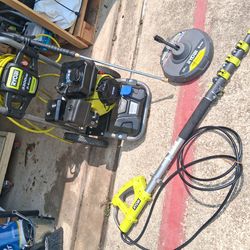 Ryobi powerwarsher.with exe pole.and driveway cleaner