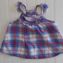 Baby Gap Girls 12-18 Months Ruffle Red White Blue Plaid Tank Top Shirt