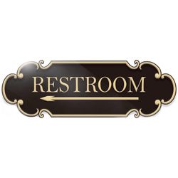 Restroom Bathroom Sign Left Arrow 9x3 Inch Spay Gold - Self-Adhesive Signage For Offices Home Business