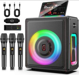 Karaoke Machine for Adults with 3 Wireless Microphones, 300W PA System
Pitch Correction, Bluetooth 5.3, Retro Leather Design, TV Connection, TWS Stere