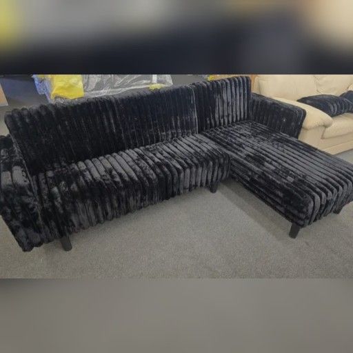 BLACK Jumbo corduroy Reversible Click Clack Sectional Sofa w/ sleeper bed with  USB & Pillows