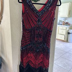 Red black sequin dress