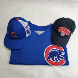 New Chicago Cubs Majestic Men's XL Blue Jersey & 2 Hats Rizzo Wrigley