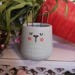 Accent Bunny Rabbit Ceramic Planter Pot  Easter Spring Whimsical Anthropomorphic