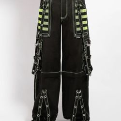 Gothic Zip-Off Pants Black Green – Chains, Mesh, D-Rings, Unisex Street Fit