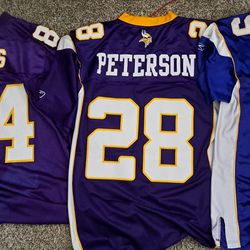I Have Three Authentic Vikings Jerseys From Players  Randy Moss, Adrian Peterson, And Jared Allen