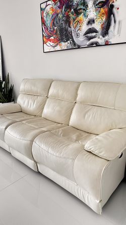 Power Reclining White Leather Sofa