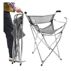 NEW Walking Stick Chair Seat Folding Camping Can Portable Stool Large Grey New, Open Box