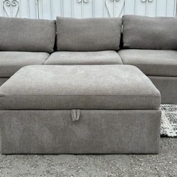 Beige World Market Modular Low Profile Couch Sofa with Ottoman Storage 