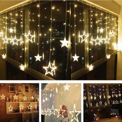 Twinkle Star 12 Stars 138 LED Curtain String Lights, Window Curtain Lights with 8 Flashing Modes Ramadan Decoration for Christmas, Wedding, Party, Hom