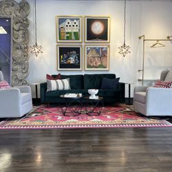 Emerald Green Mid-Century Modern Velvet Sofa