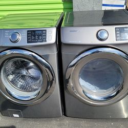 Samsung Front Loading Washer And Stackable Gas Dryer Set In Stainless Steel  Platnum 