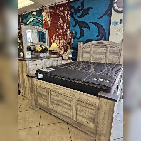 4PC Wooden Rustic Gray Bedroom set