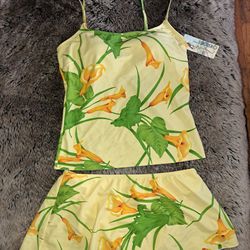 NWT Cherokee Woman's Swimsuit Size 14 Large 2 Piece Top Bottom Skirt Yellow Green Orange
