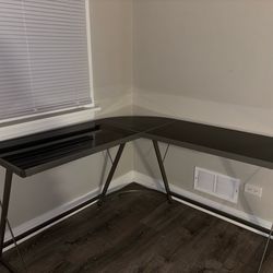 Glass top L shaped desk