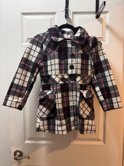 Girls Plaid Button-Up Wool Blend Coat