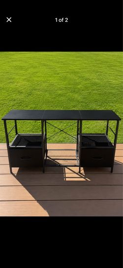 Industrial 47” Computer Desk with 2 Fabric Drawers & Storage Shelves – Black