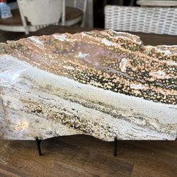 Orbicular Ocean Jasper Agate Druzy Slab with stand