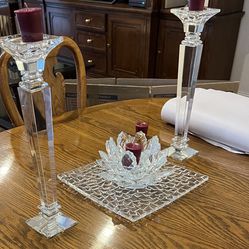 Swarovski Tall Candlesticks With Plate And Bowl Centerpiece