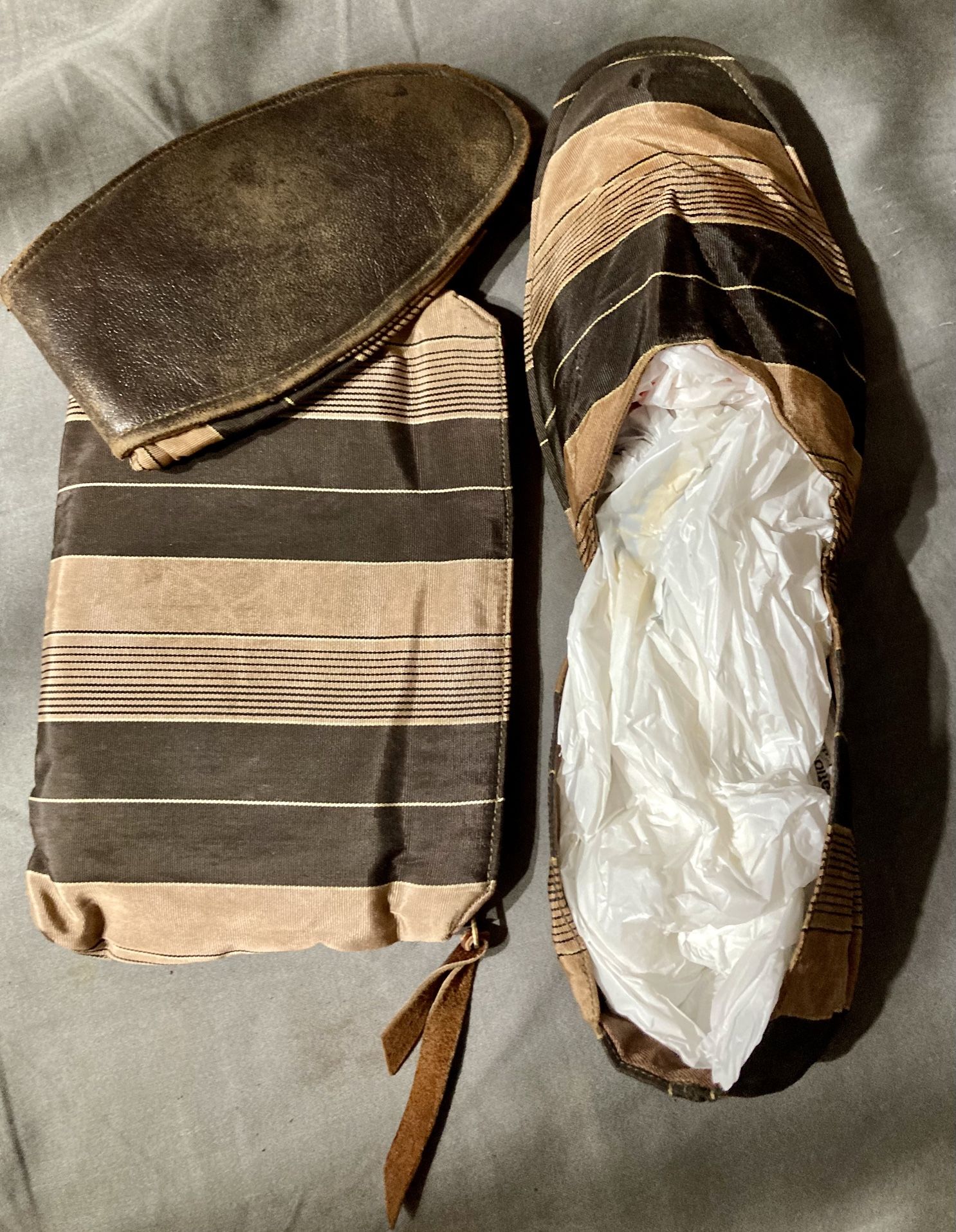 Antique Vintage Satin Grosgrain Travel Slippers With Zip Carrying Case