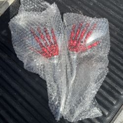 Motorcycle Rearview Mirrors Skull Hands Red