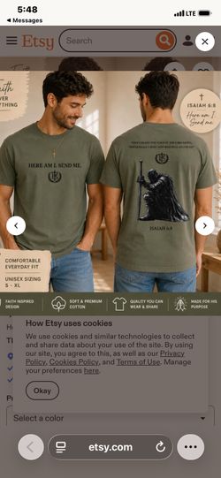 Unisex T-shirt all sizes, only  comes in 2 colors beige and green .