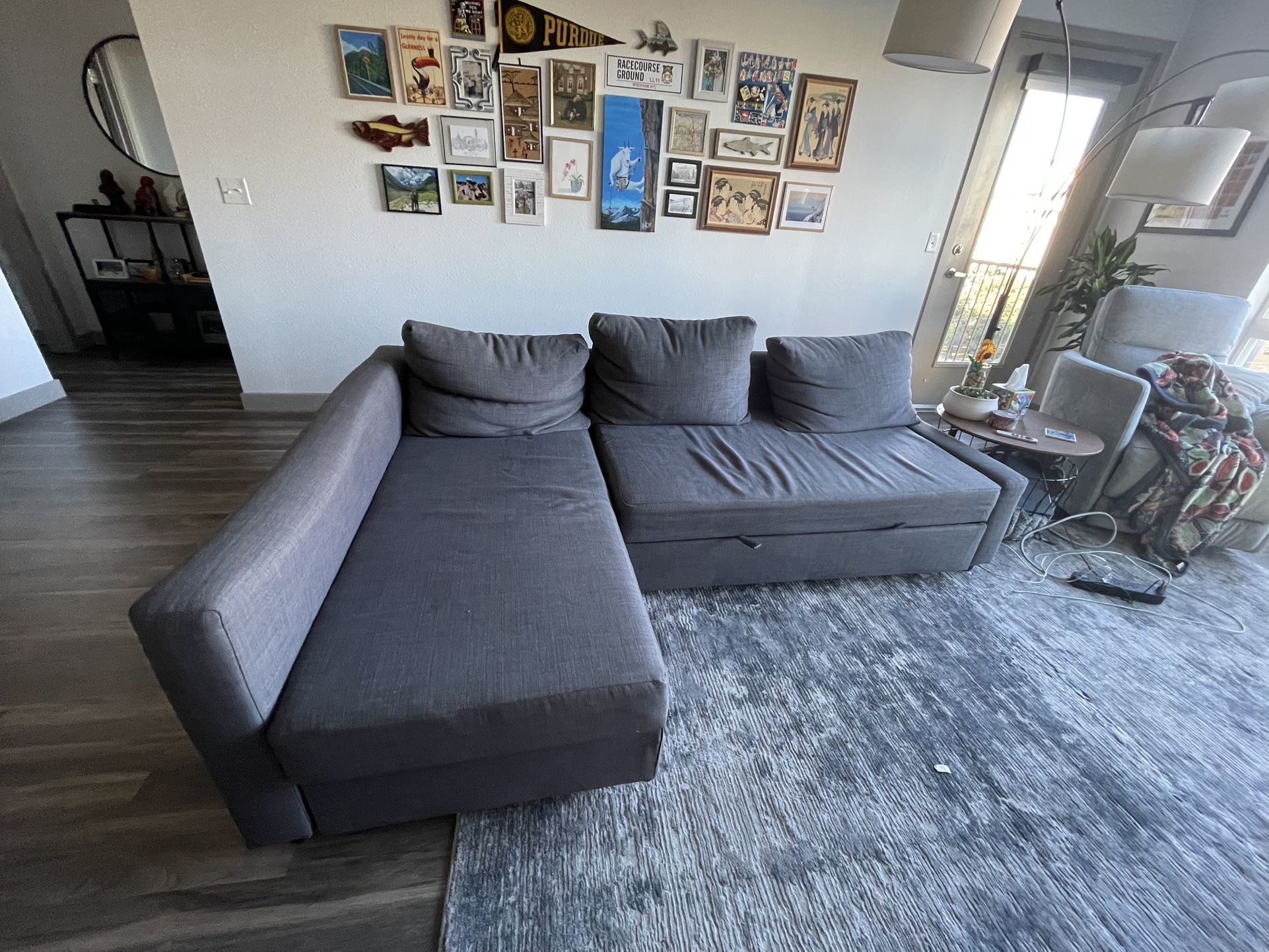 Dark Gray Pullout Sleeper/Sectional Couch With Storage