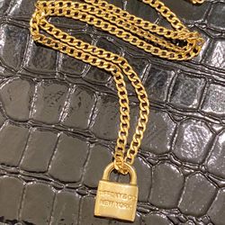 18K Gold Men/Women Cuban Chain With Padlock Pendant